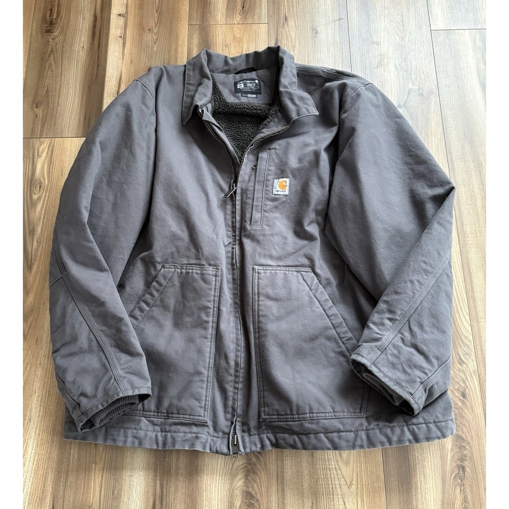Carhartt Loose Fit Washed Duck Sherpa Lined Ridge Coat Gray Men's 2XL‎ Work Wear